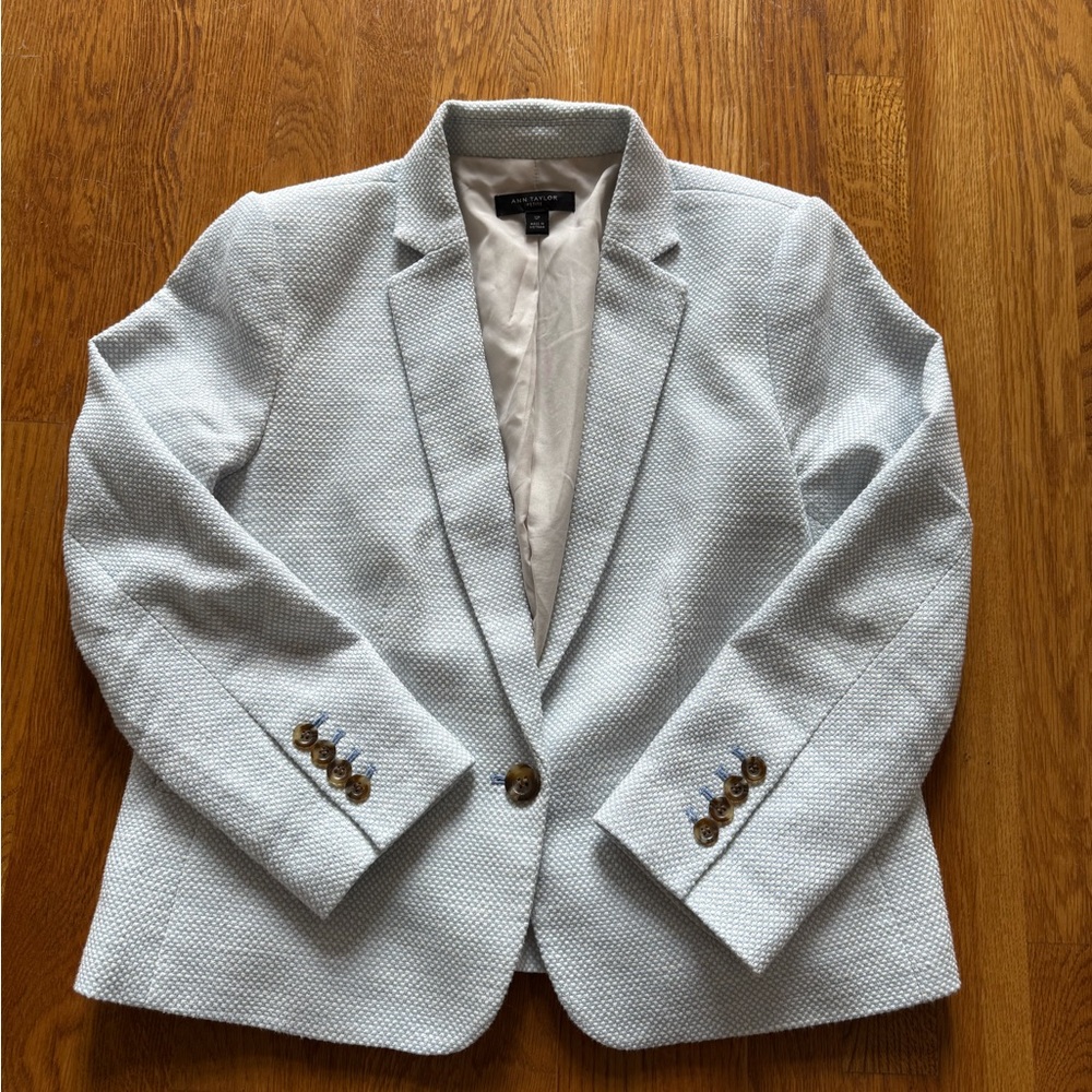 Ann Taylor Light Blue Textured Single-Button Blazer